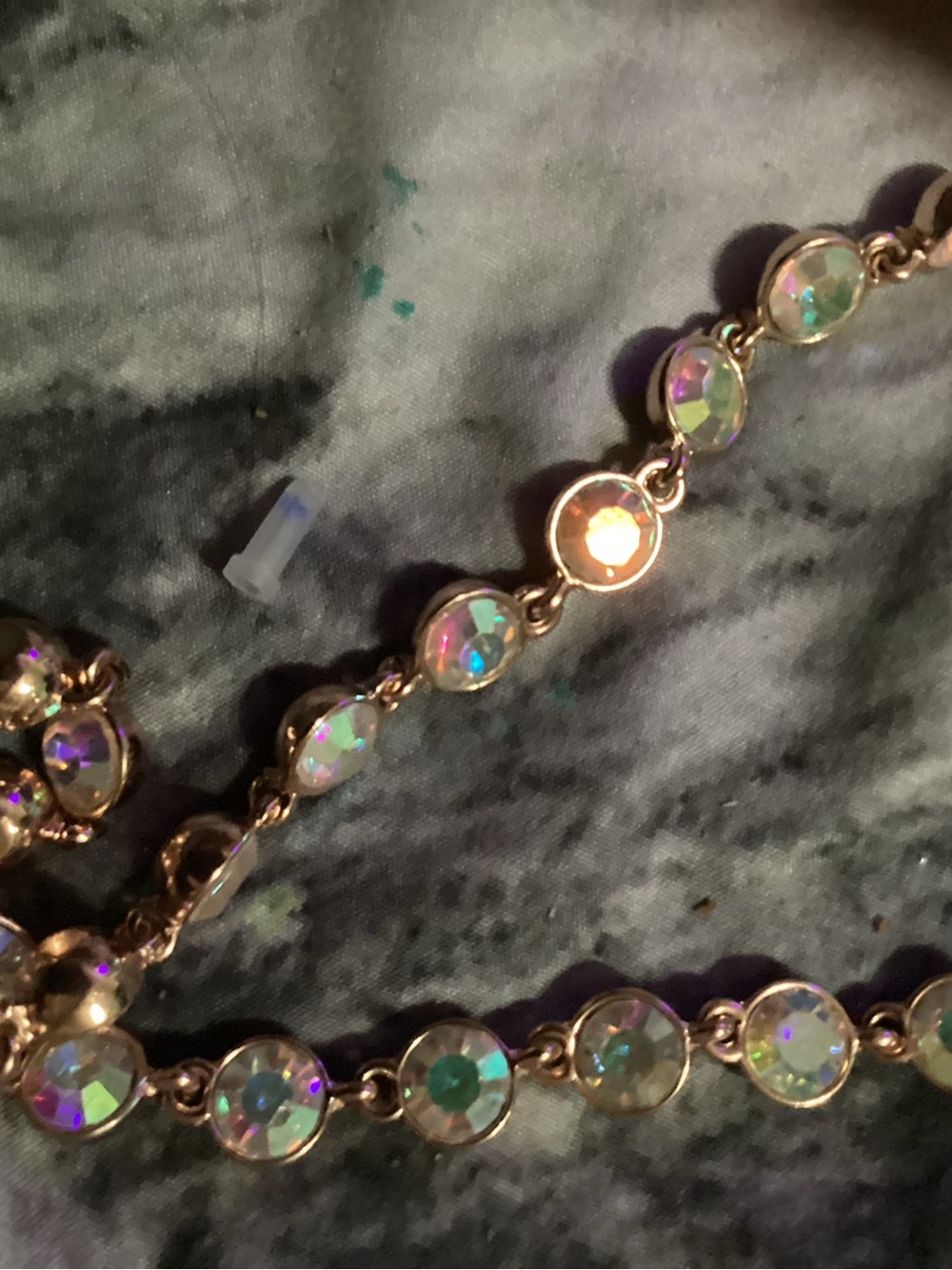 Gold-tone Iridescent Crystal Station Necklace